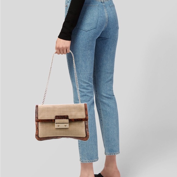 Michael Kors Sloan tweed Raffia shoulder clutch - Picture 3 of 16